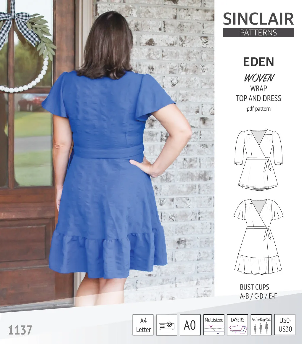 Eden true wrap dress and top for woven fabrics (PDF)