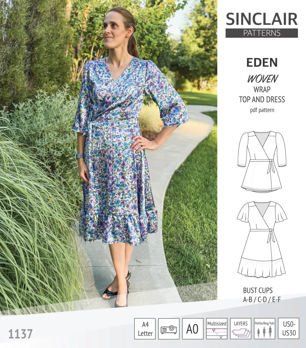 Eden true wrap dress and top for woven fabrics (PDF)