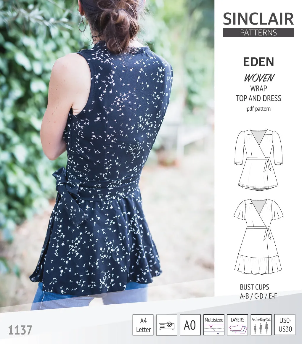 Eden true wrap dress and top for woven fabrics (PDF)
