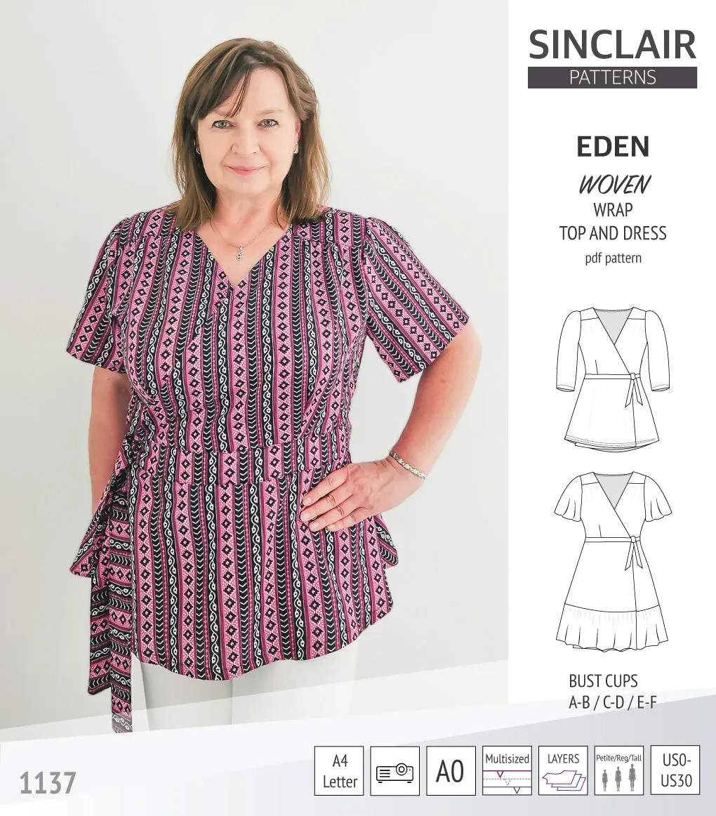 Eden true wrap dress and top for woven fabrics (PDF)