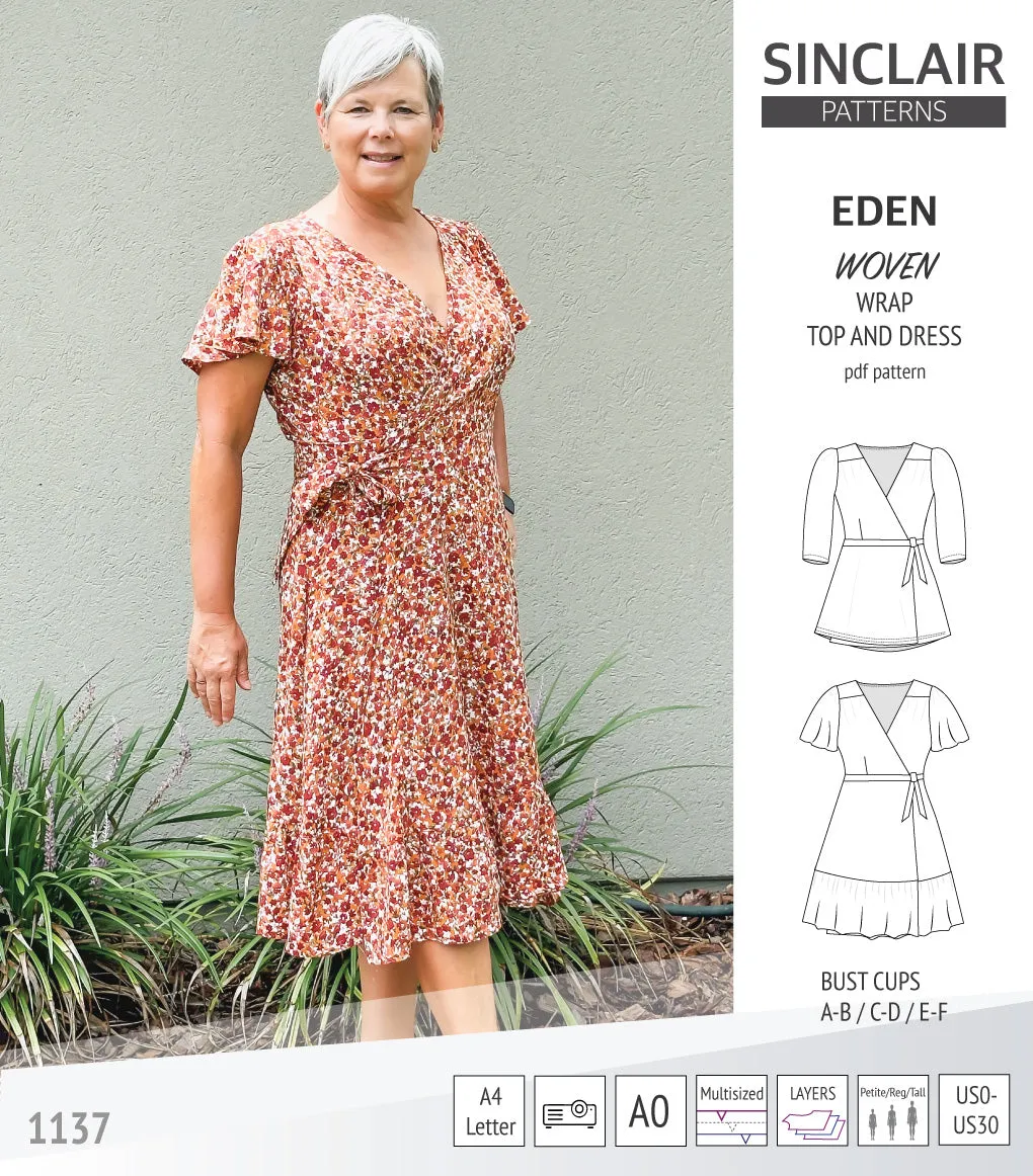 Eden true wrap dress and top for woven fabrics (PDF)