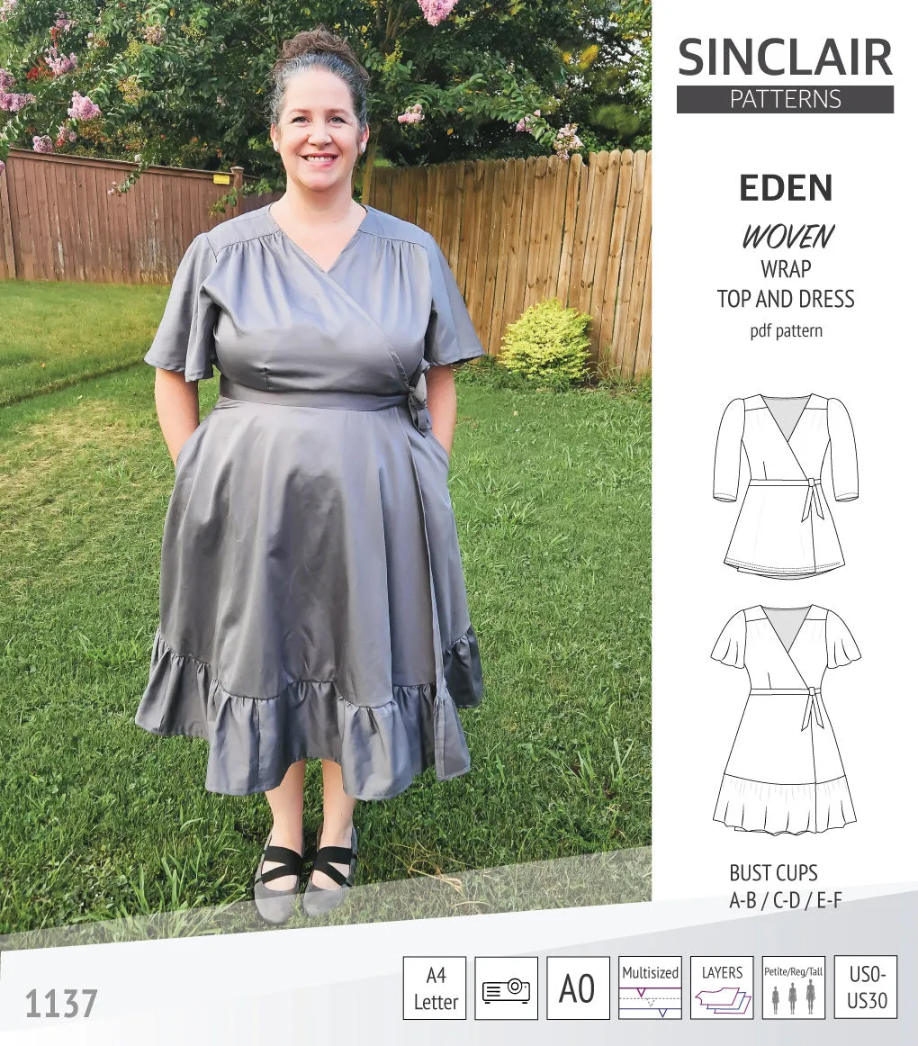Eden true wrap dress and top for woven fabrics (PDF)