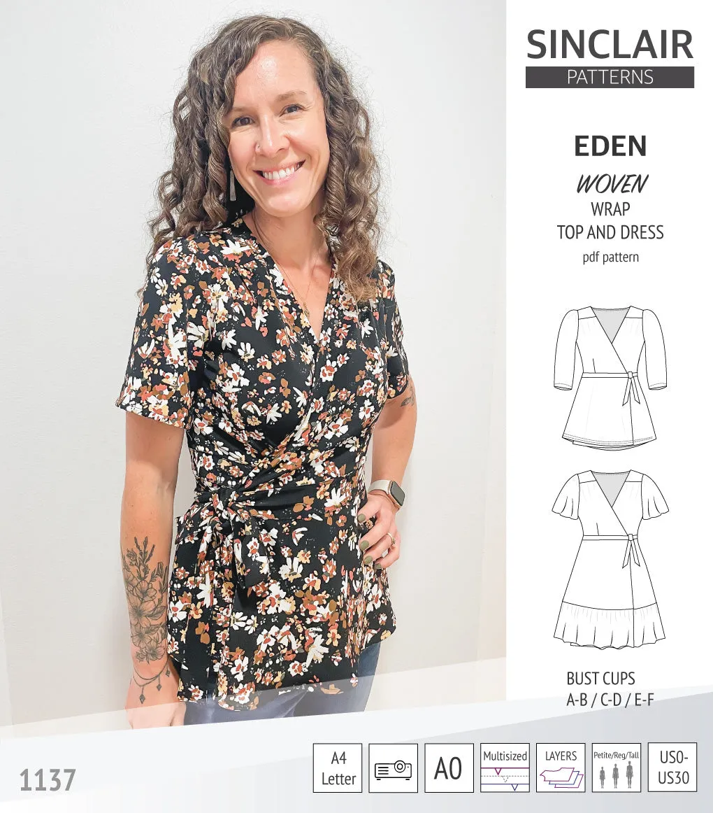 Eden true wrap dress and top for woven fabrics (PDF)