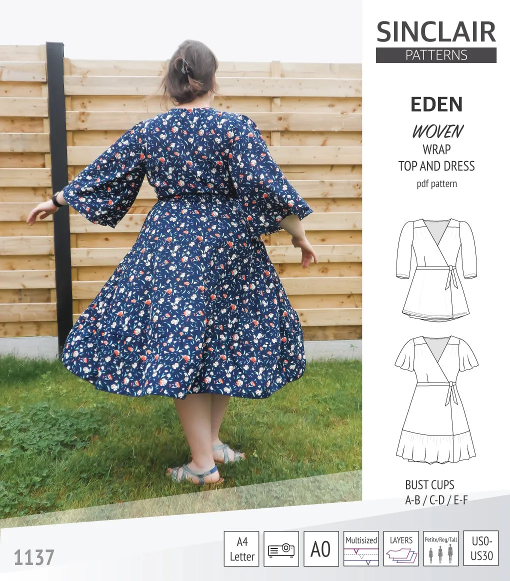 Eden true wrap dress and top for woven fabrics (PDF)