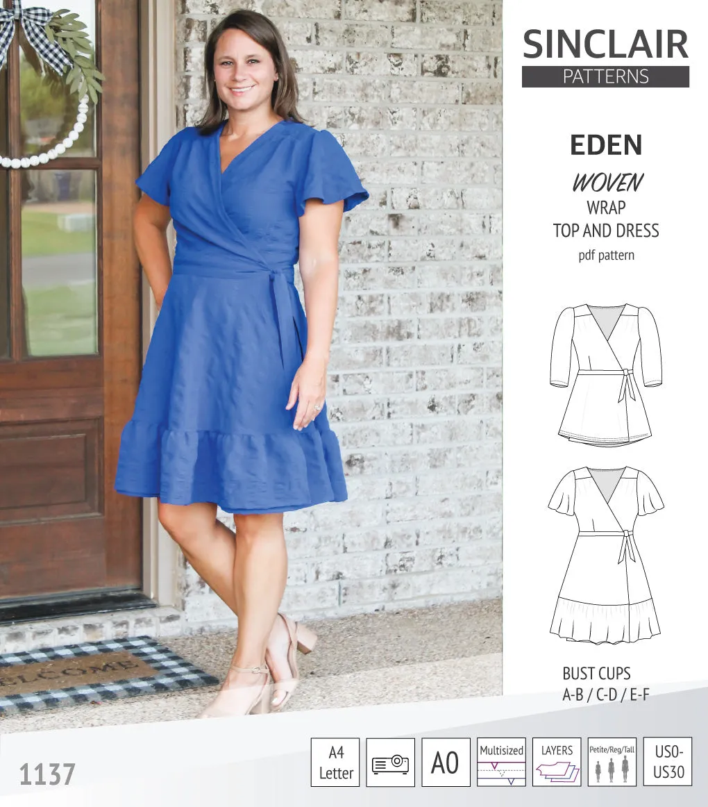 Eden true wrap dress and top for woven fabrics (PDF)
