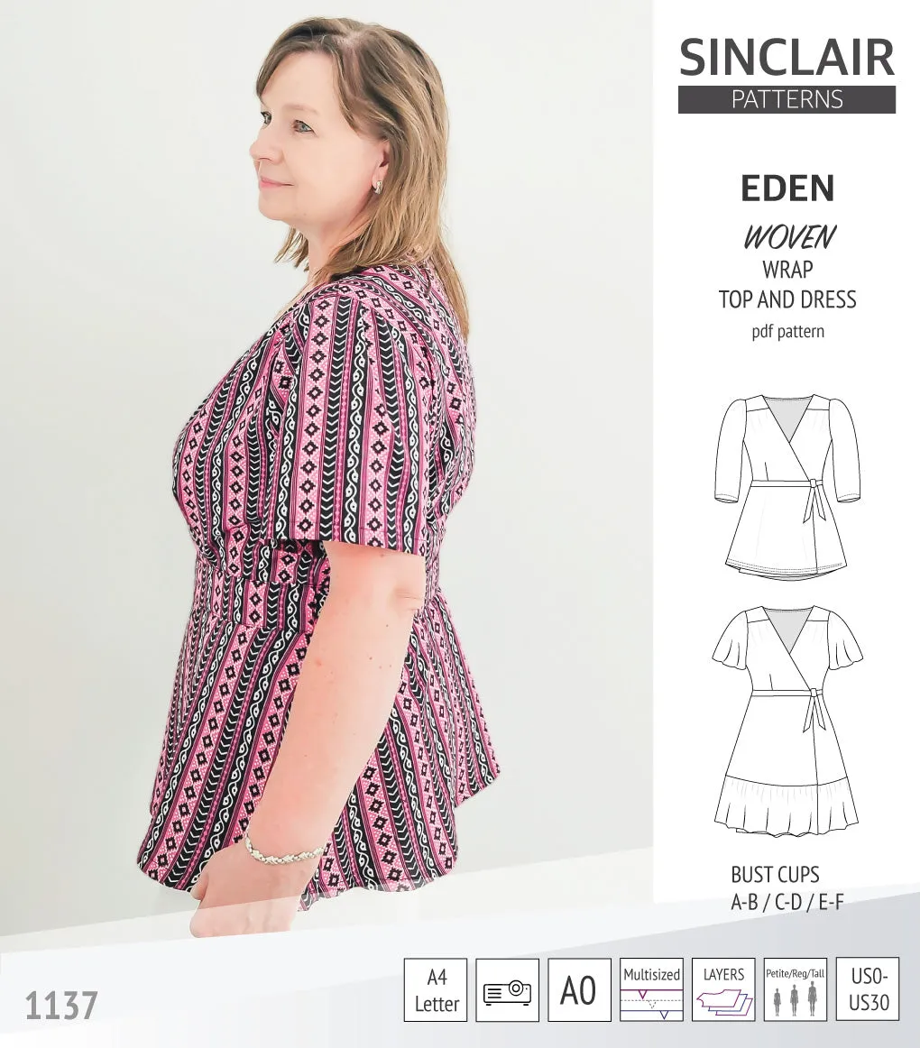 Eden true wrap dress and top for woven fabrics (PDF)
