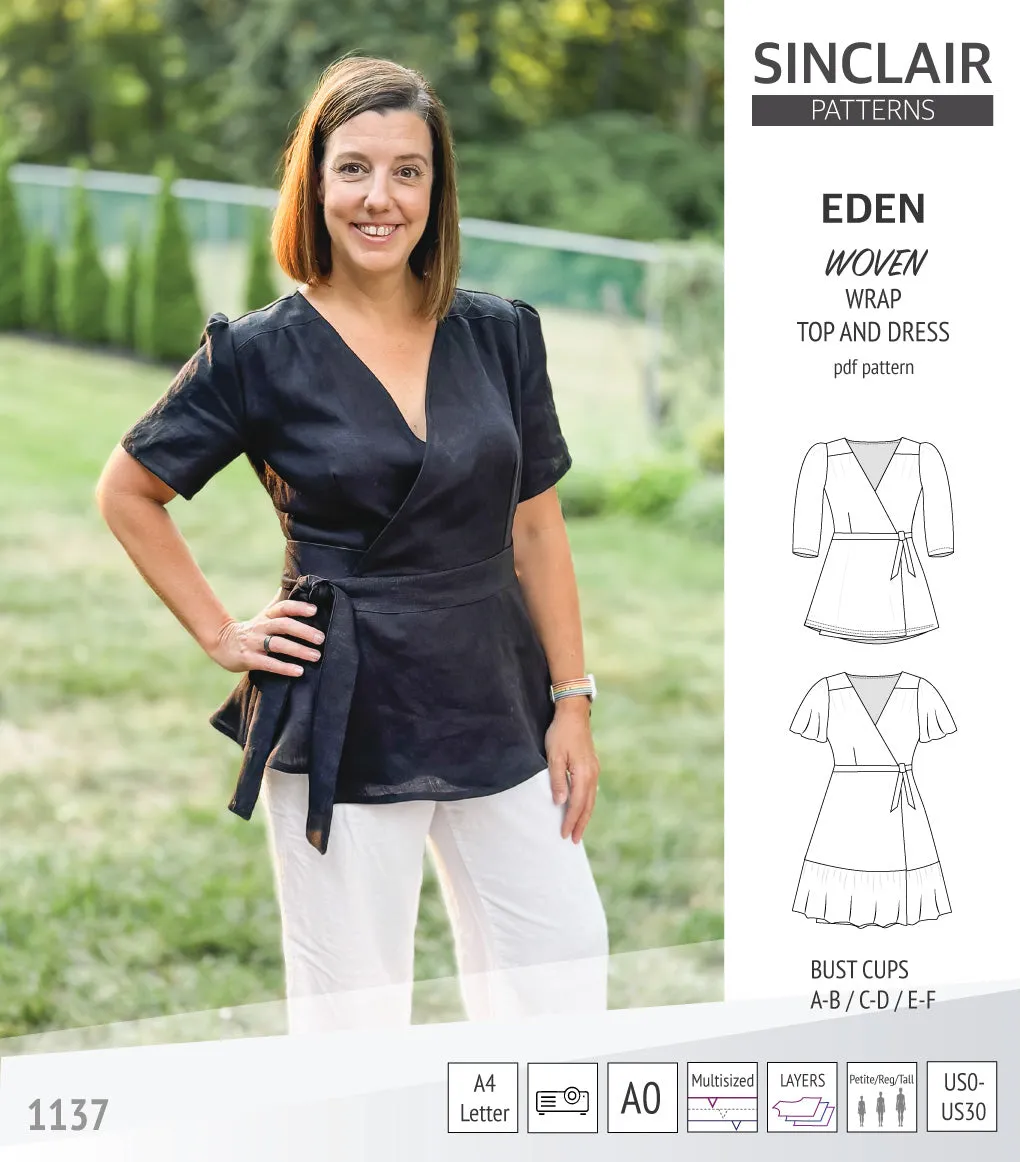 Eden true wrap dress and top for woven fabrics (PDF)