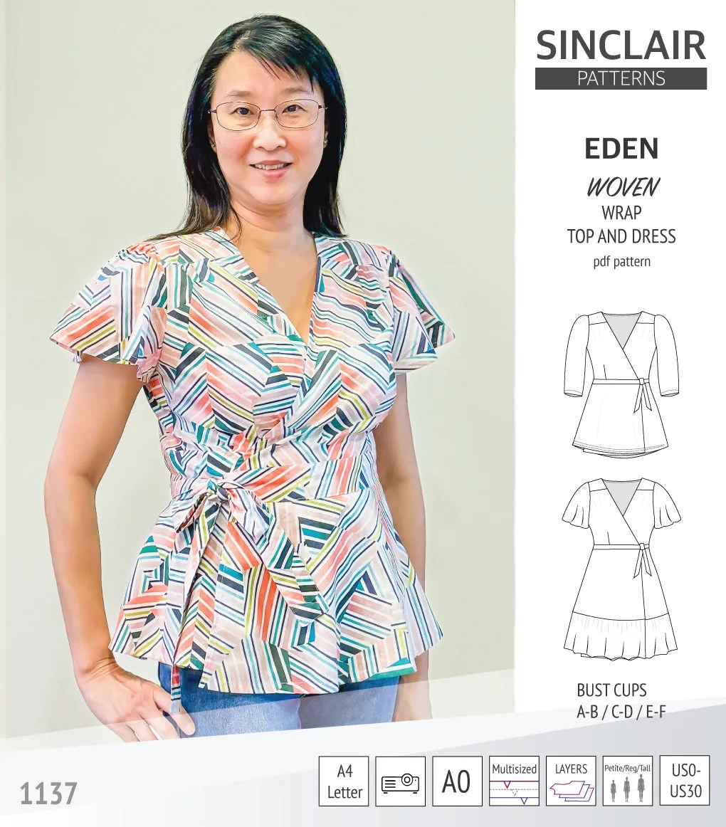 Eden true wrap dress and top for woven fabrics (PDF)