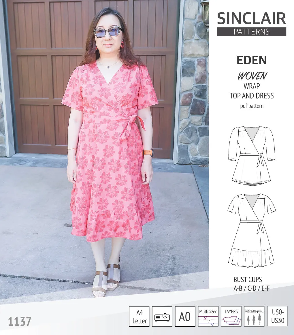 Eden true wrap dress and top for woven fabrics (PDF)