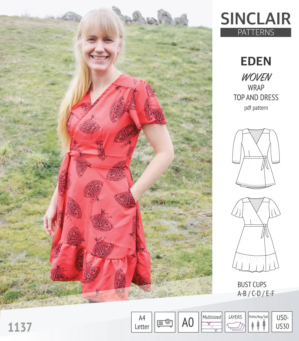Eden true wrap dress and top for woven fabrics (PDF)