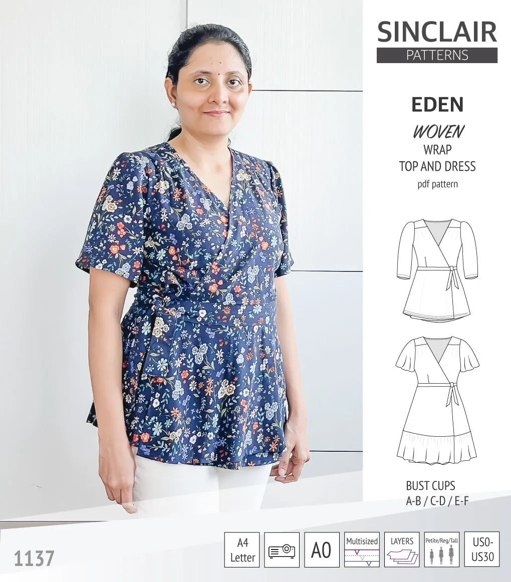 Eden true wrap dress and top for woven fabrics (PDF)