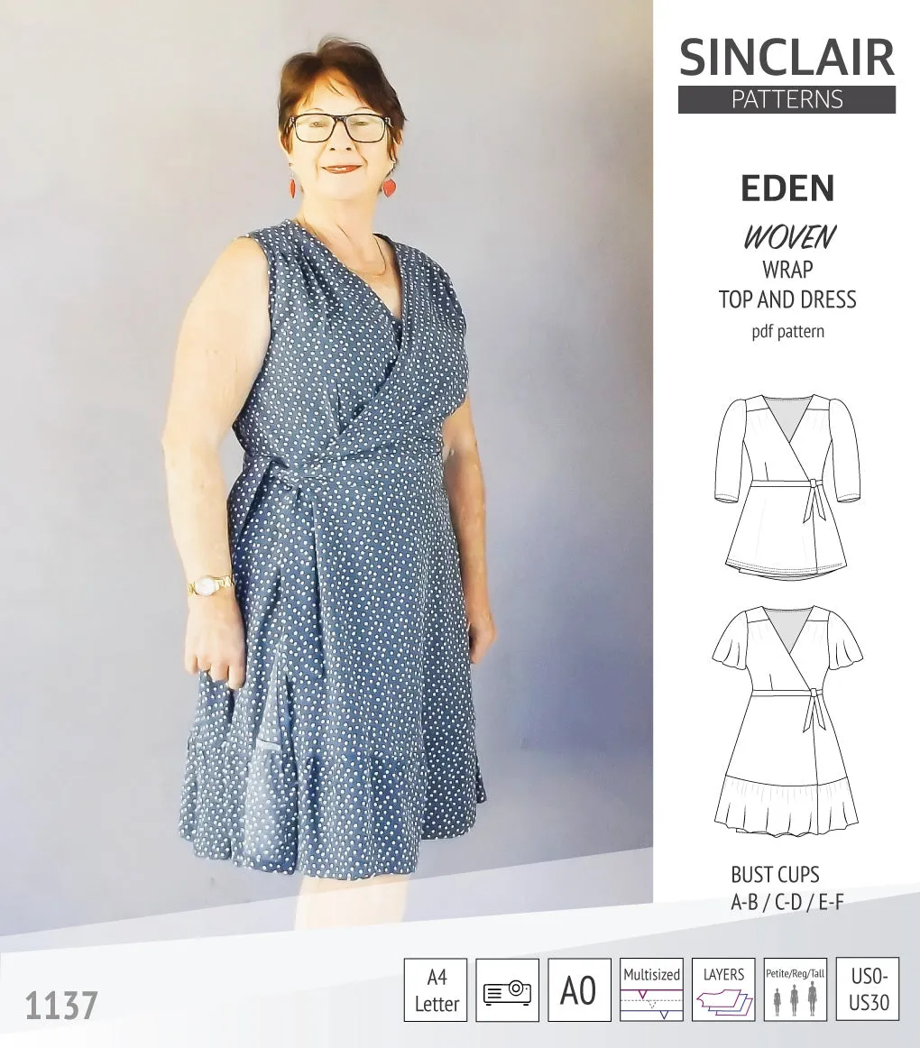 Eden true wrap dress and top for woven fabrics (PDF)