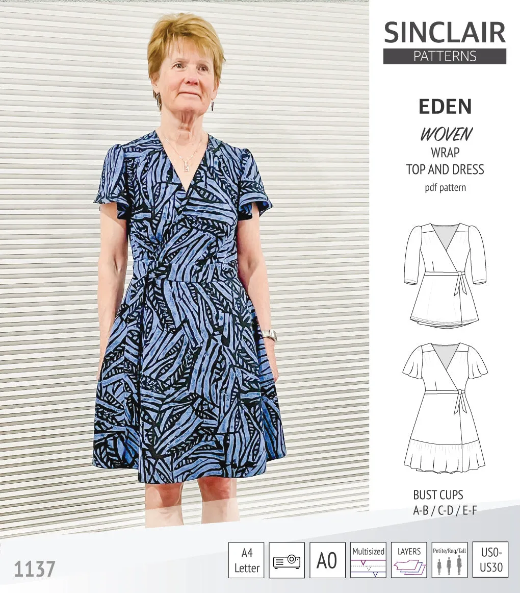 Eden true wrap dress and top for woven fabrics (PDF)