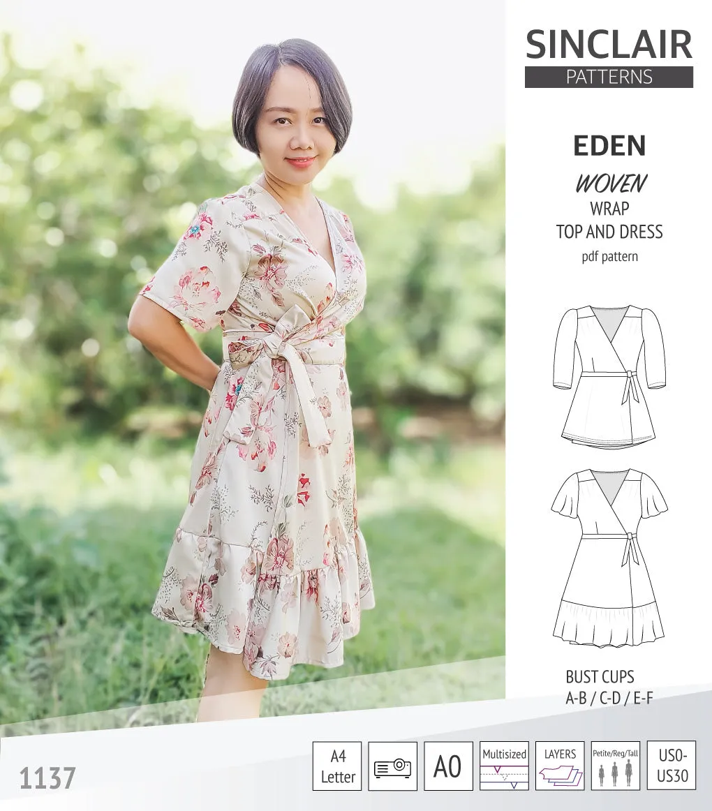 Eden true wrap dress and top for woven fabrics (PDF)