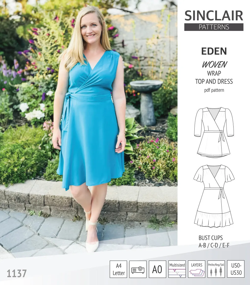Eden true wrap dress and top for woven fabrics (PDF)