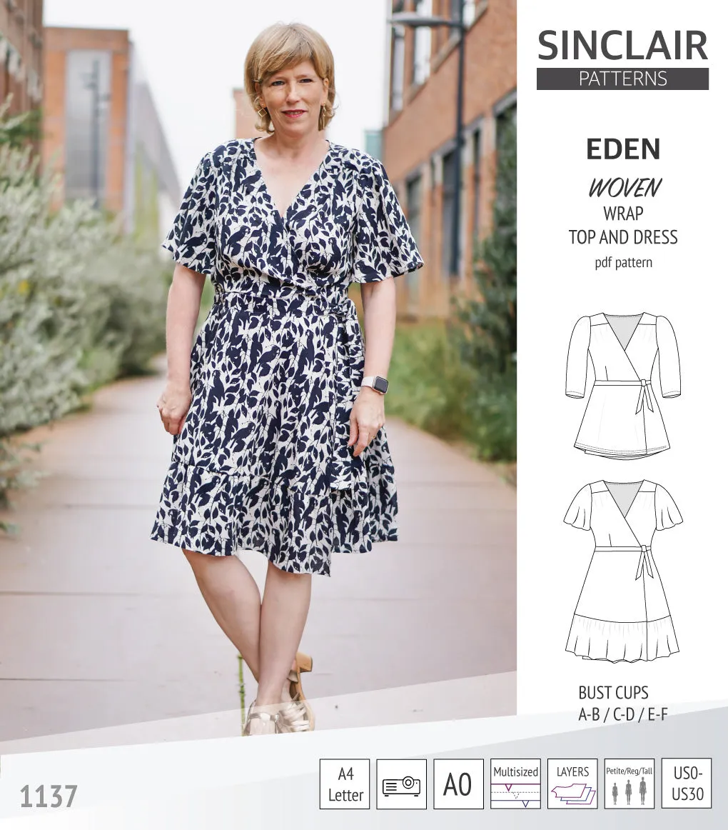 Eden true wrap dress and top for woven fabrics (PDF)