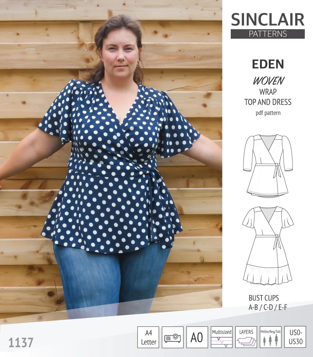 Eden true wrap dress and top for woven fabrics (PDF)