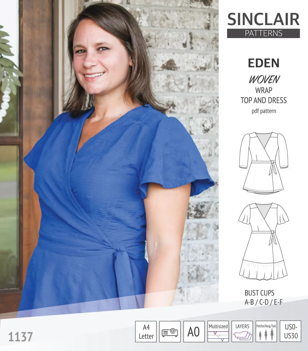 Eden true wrap dress and top for woven fabrics (PDF)