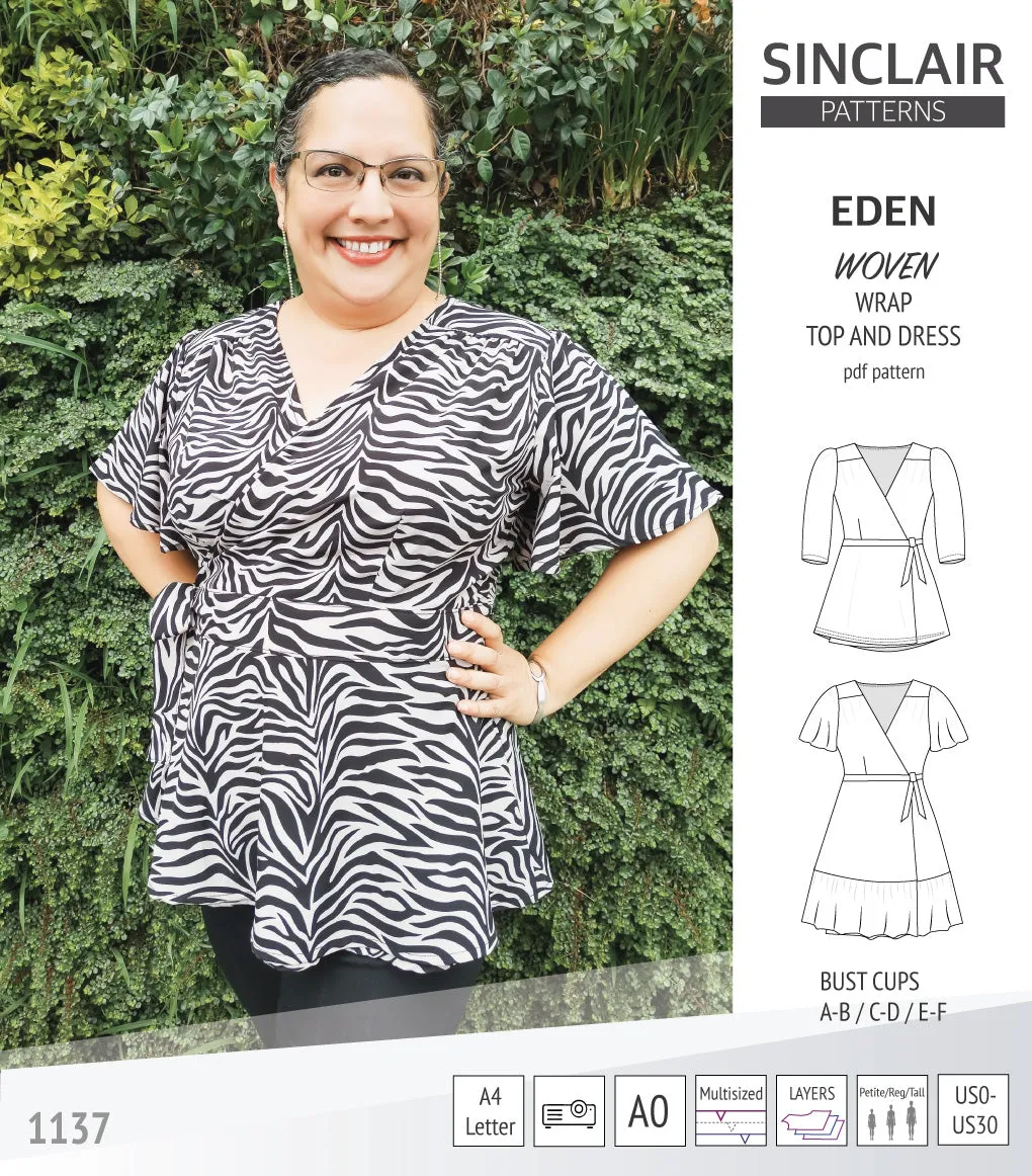 Eden true wrap dress and top for woven fabrics (PDF)