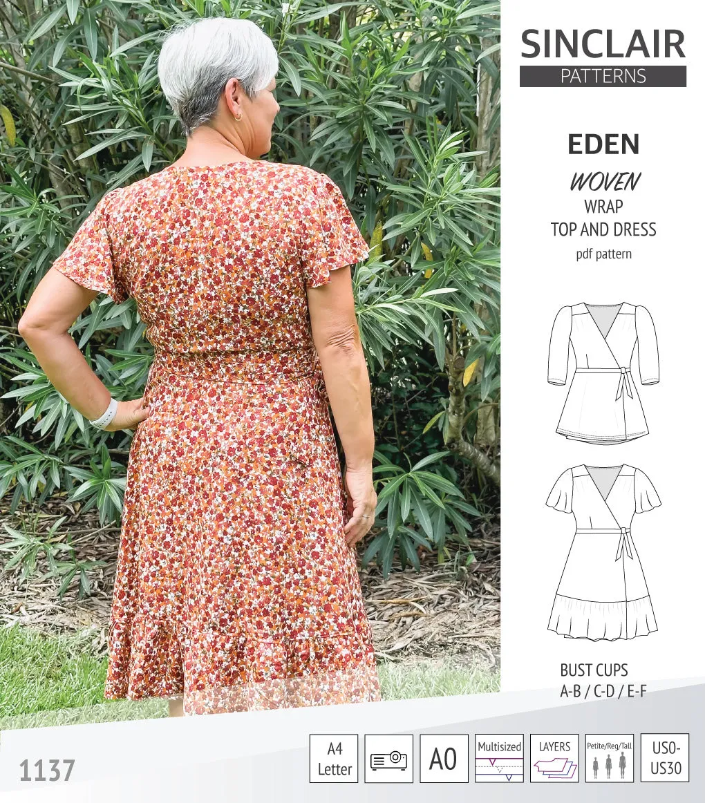 Eden true wrap dress and top for woven fabrics (PDF)