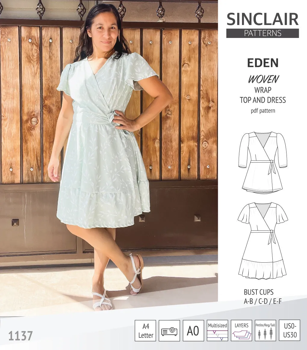 Eden true wrap dress and top for woven fabrics (PDF)