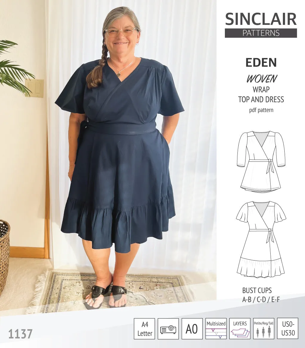 Eden true wrap dress and top for woven fabrics (PDF)