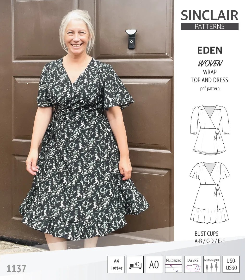 Eden true wrap dress and top for woven fabrics (PDF)
