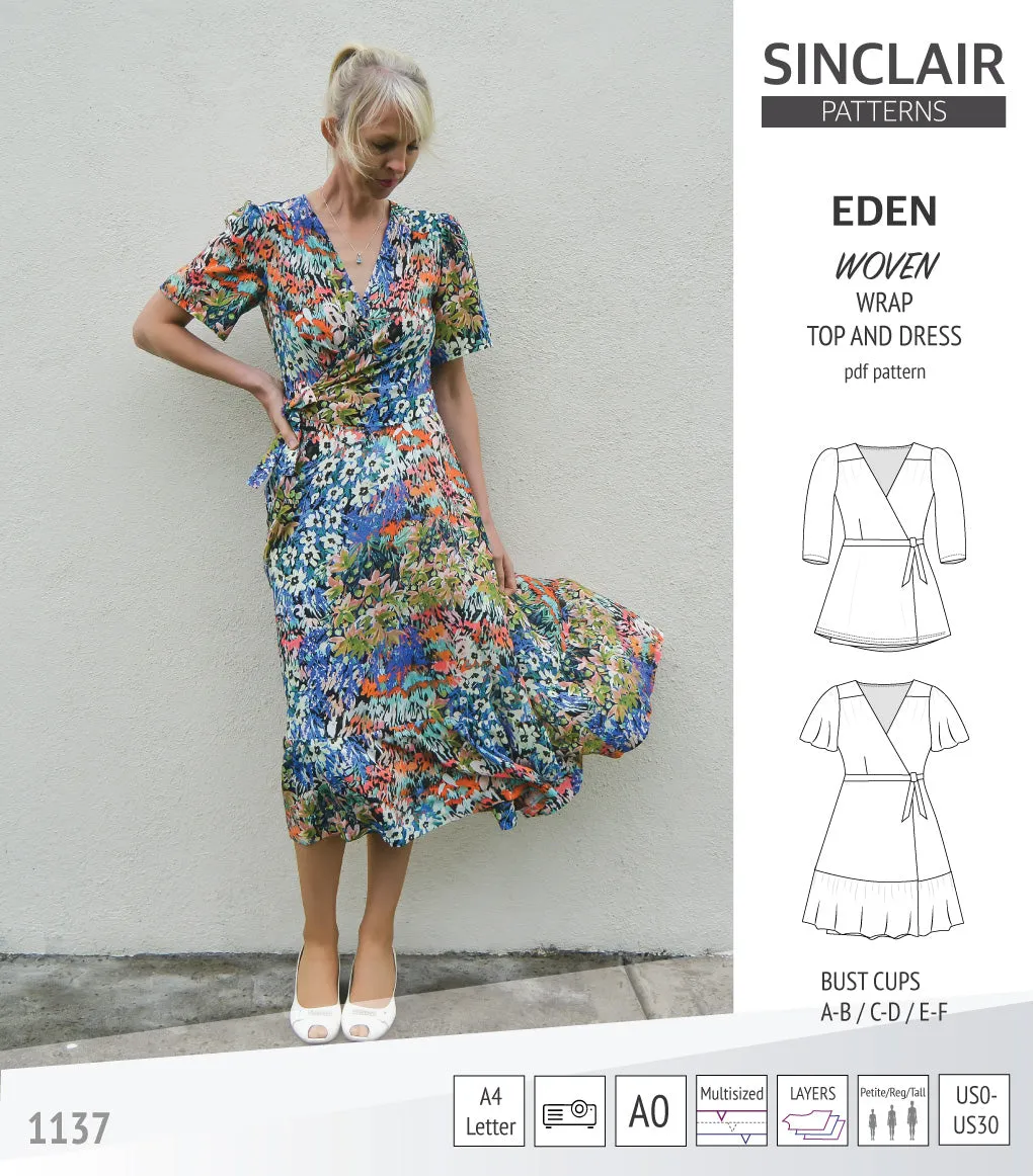 Eden true wrap dress and top for woven fabrics (PDF)