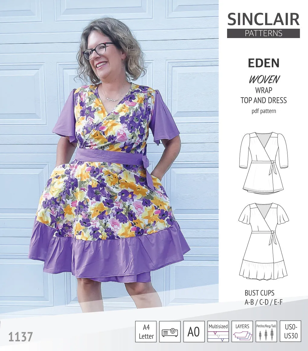 Eden true wrap dress and top for woven fabrics (PDF)