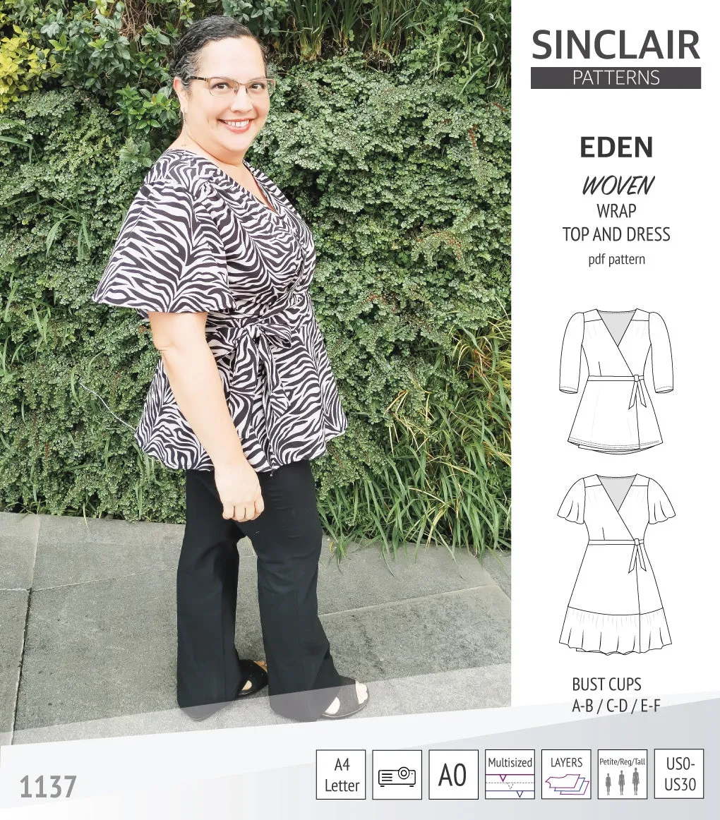 Eden true wrap dress and top for woven fabrics (PDF)