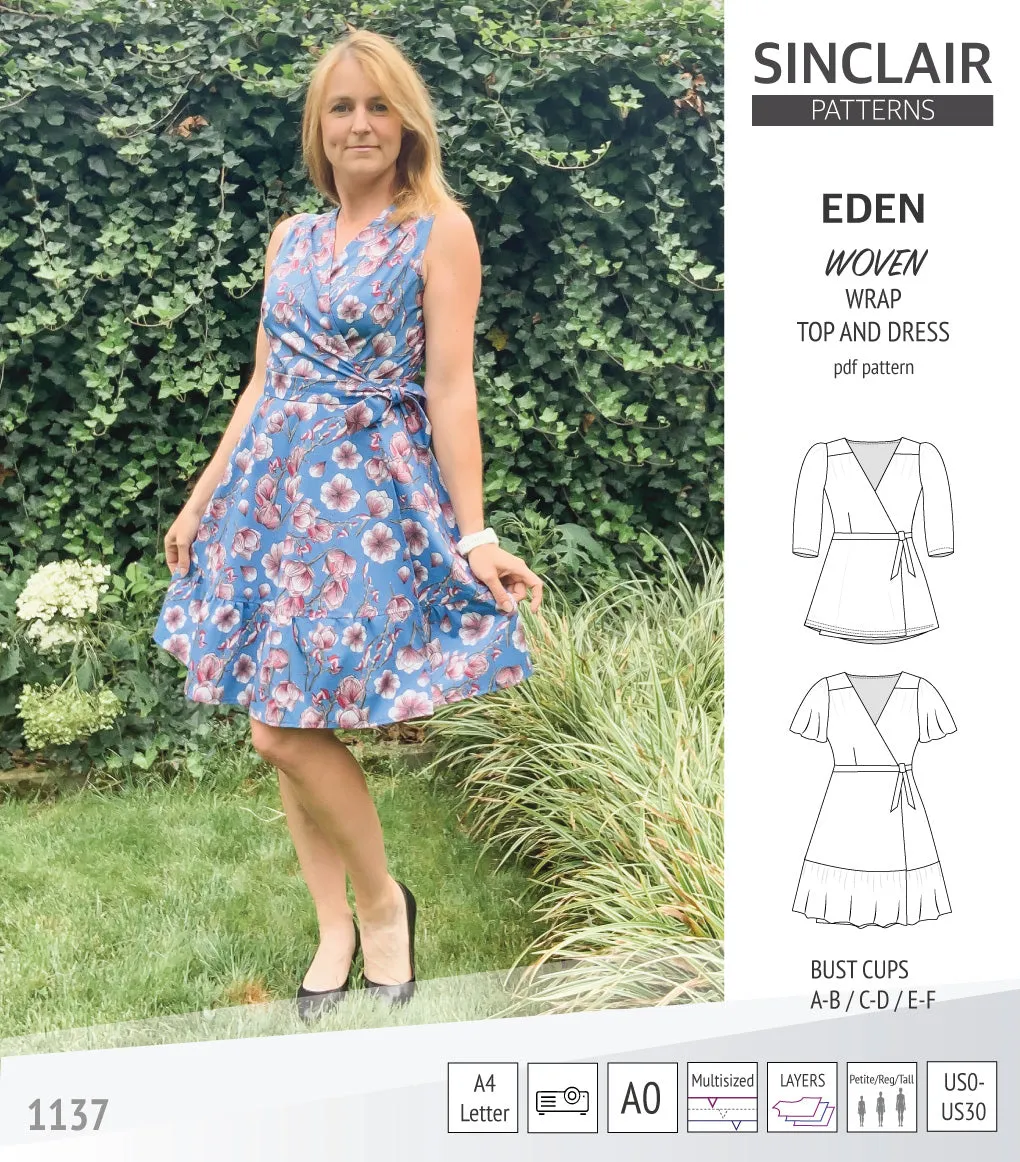 Eden true wrap dress and top for woven fabrics (PDF)