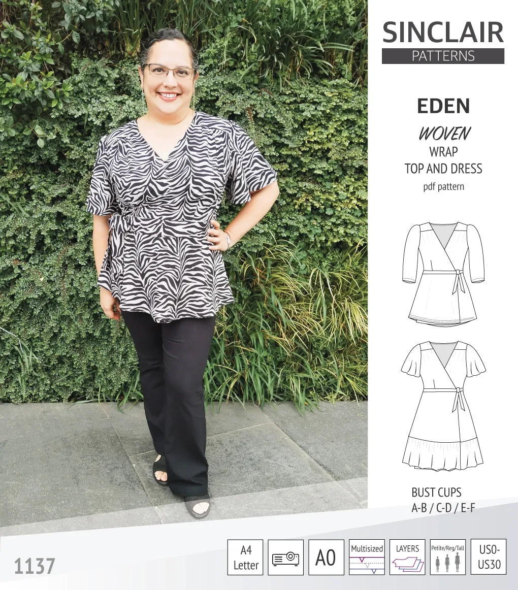 Eden true wrap dress and top for woven fabrics (PDF)
