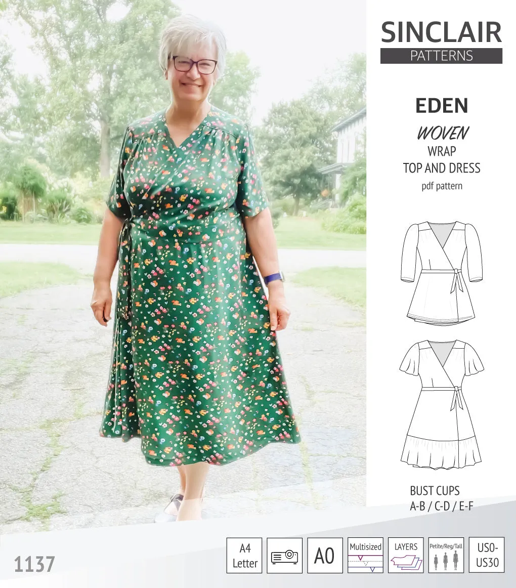 Eden true wrap dress and top for woven fabrics (PDF)