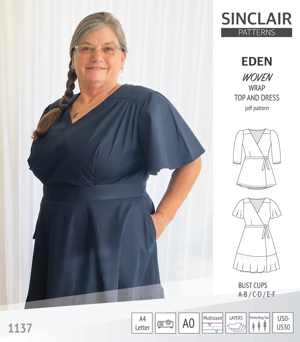 Eden true wrap dress and top for woven fabrics (PDF)