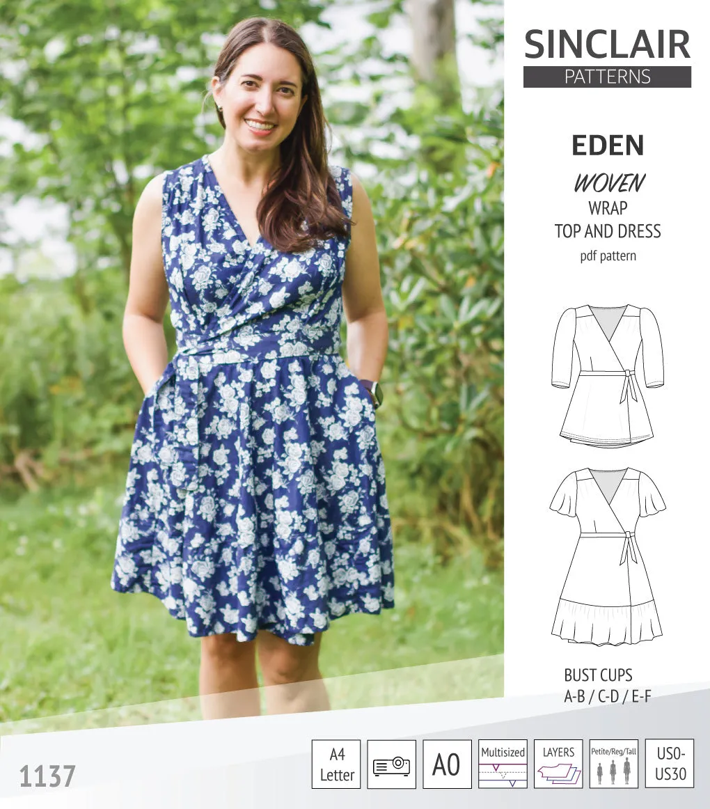 Eden true wrap dress and top for woven fabrics (PDF)