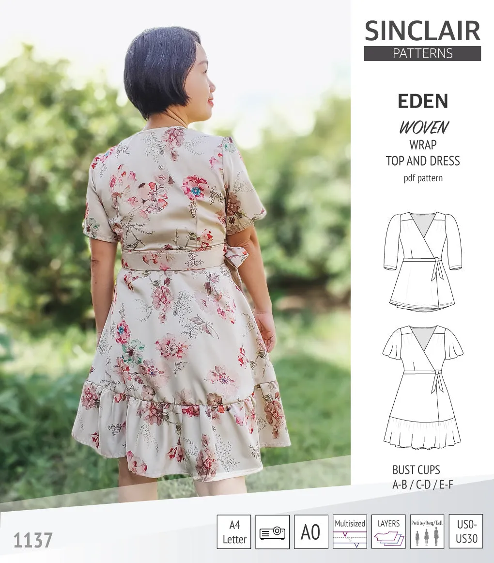 Eden true wrap dress and top for woven fabrics (PDF)