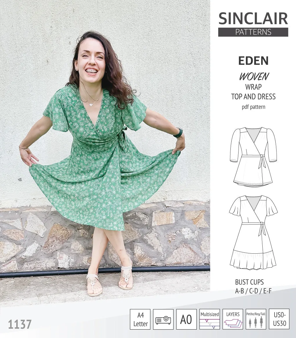 Eden true wrap dress and top for woven fabrics (PDF)