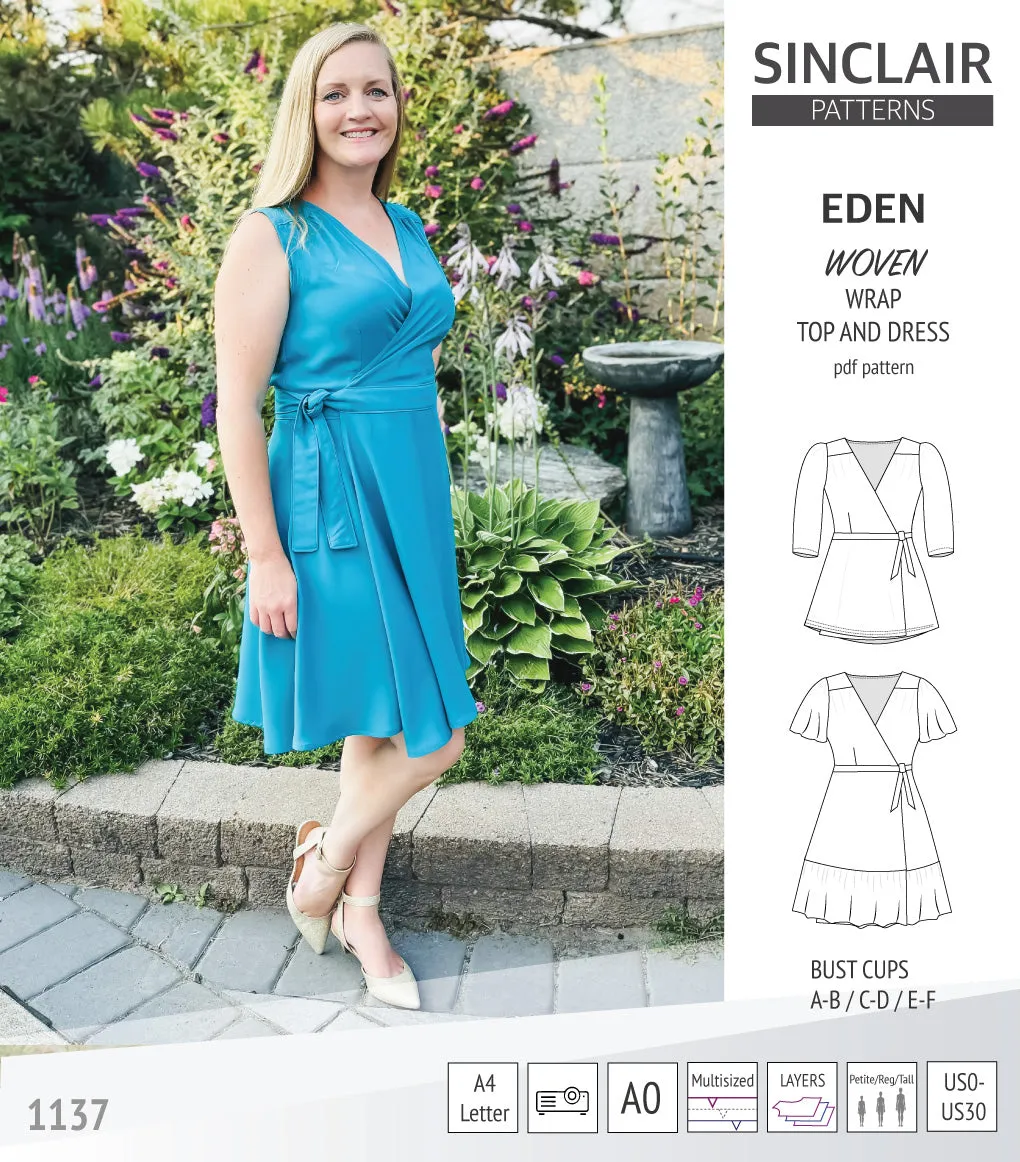 Eden true wrap dress and top for woven fabrics (PDF)