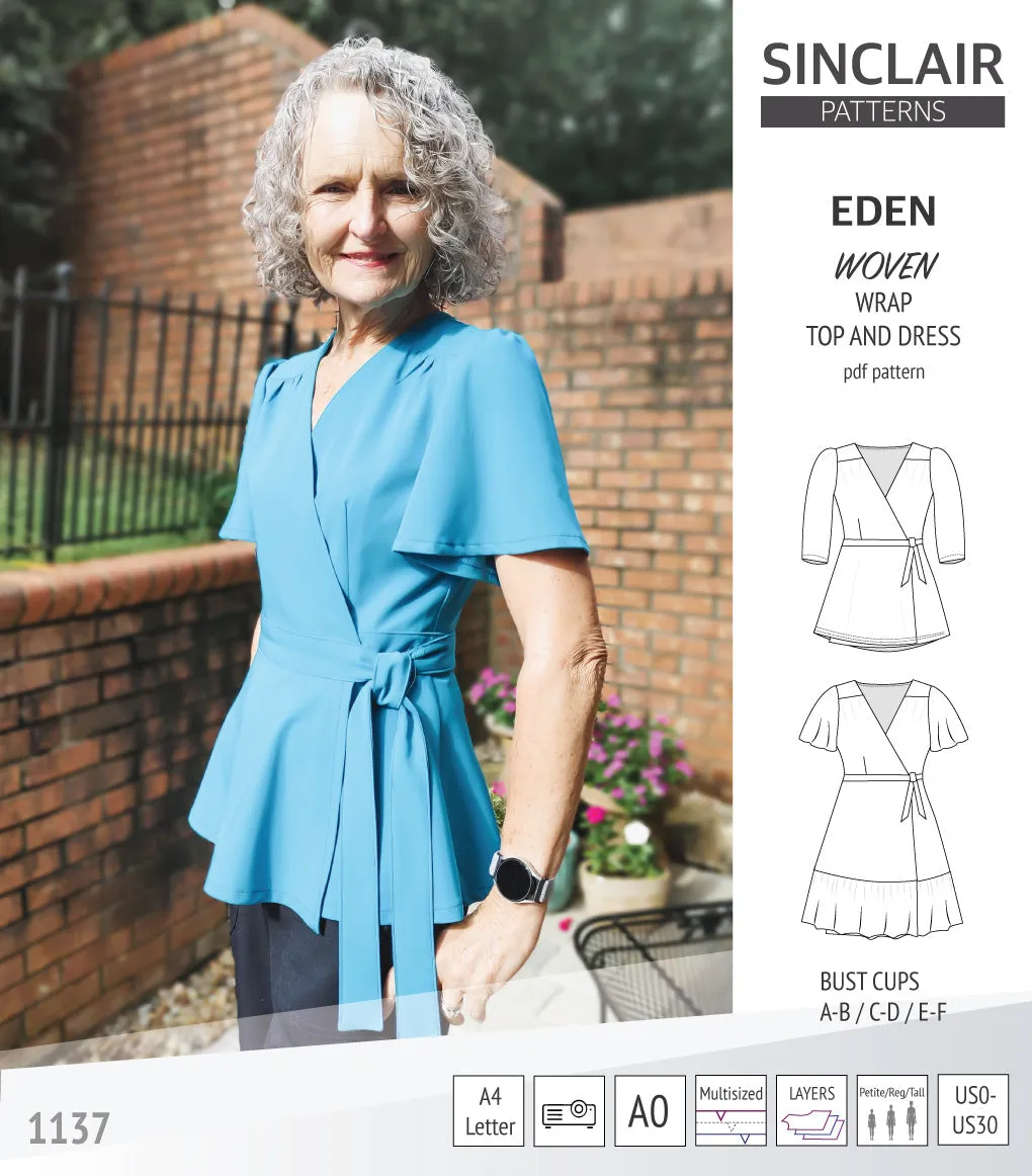Eden true wrap dress and top for woven fabrics (PDF)