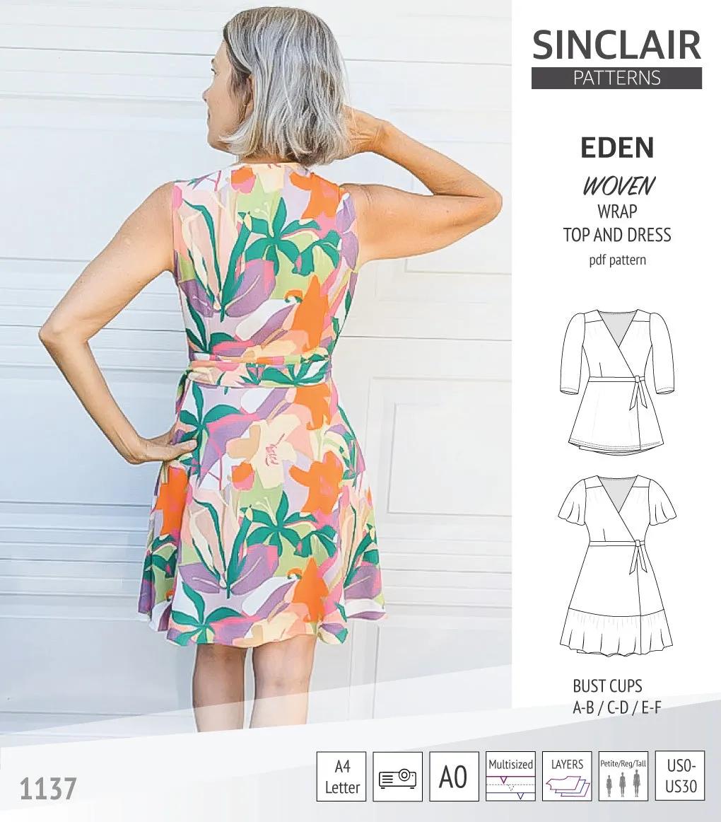 Eden true wrap dress and top for woven fabrics (PDF)