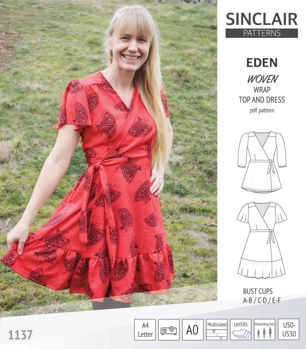 Eden true wrap dress and top for woven fabrics (PDF)