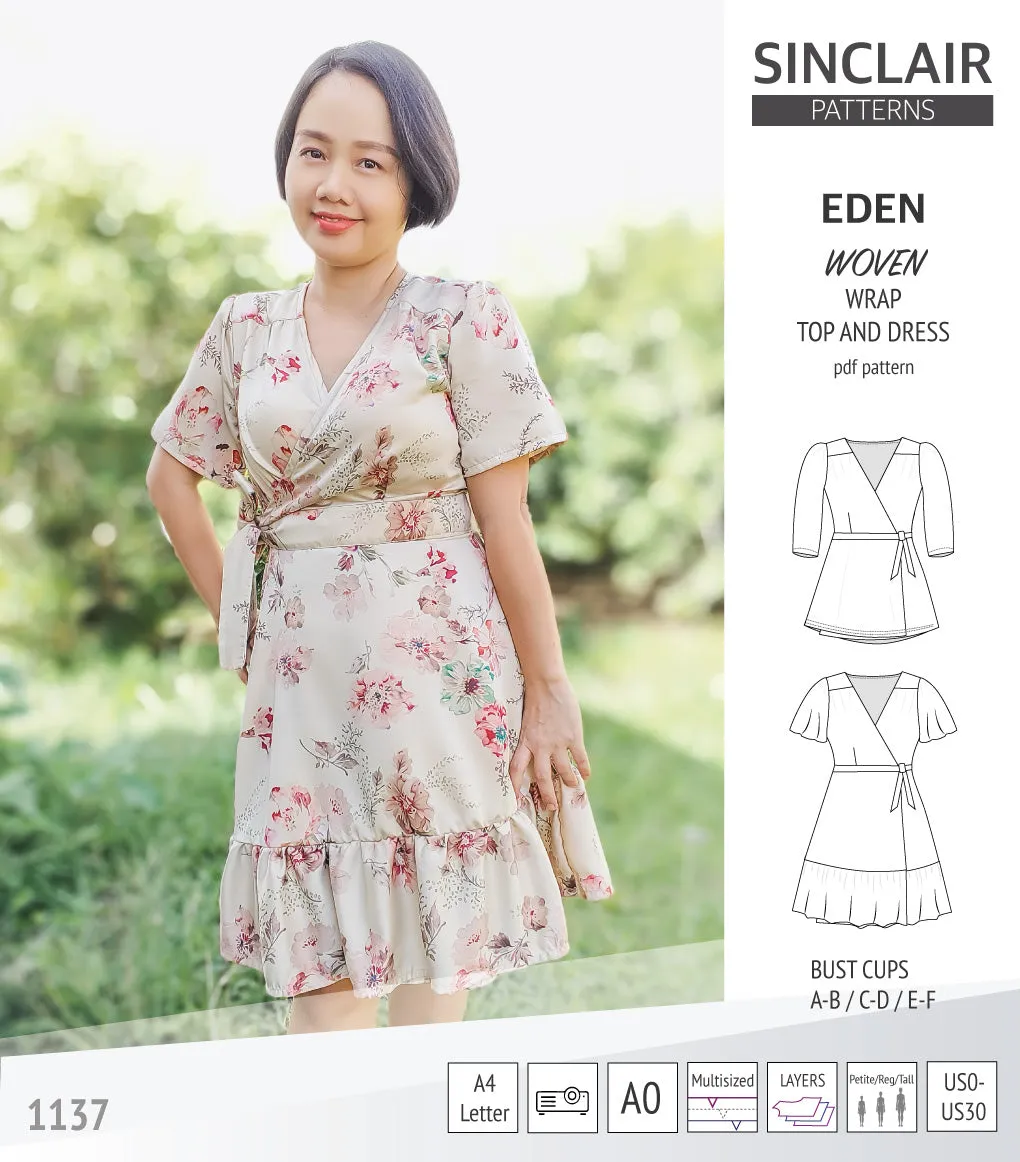 Eden true wrap dress and top for woven fabrics (PDF)