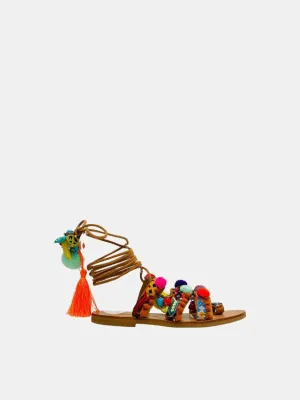 ELINA LINARDAKI Gladiator Beige Multicolor Sandals 37