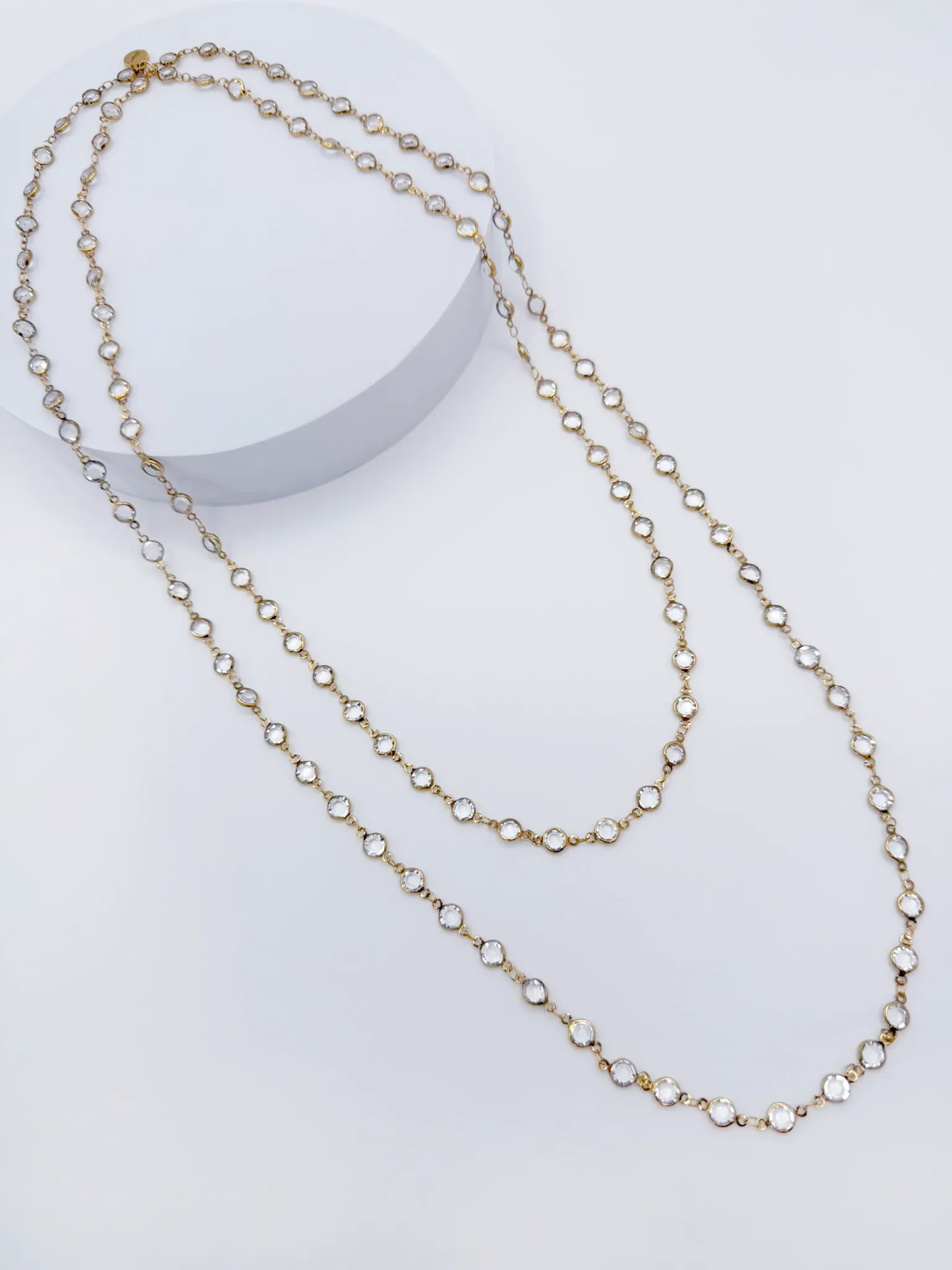 Ethereal Crystal Station Necklace – Gold-Plated Elegance