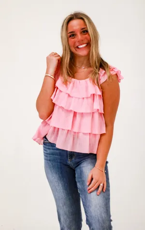 Femme Flounce Pink Ruffle Top