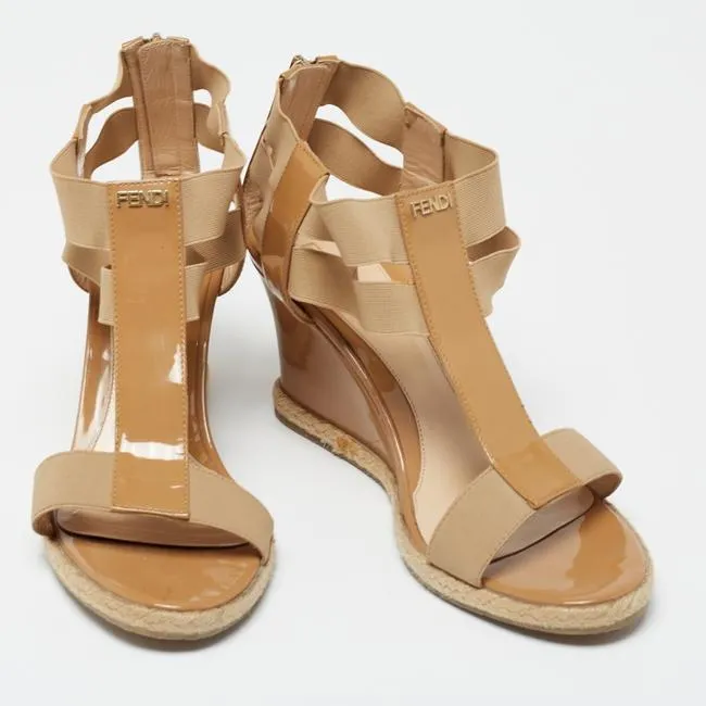 FENDI CARIOCA BANDED STRAP WEDGE HEEL ESPADRILLE SANDALS