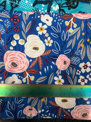 Floral hand drawn on Blue - Cotton Lycra