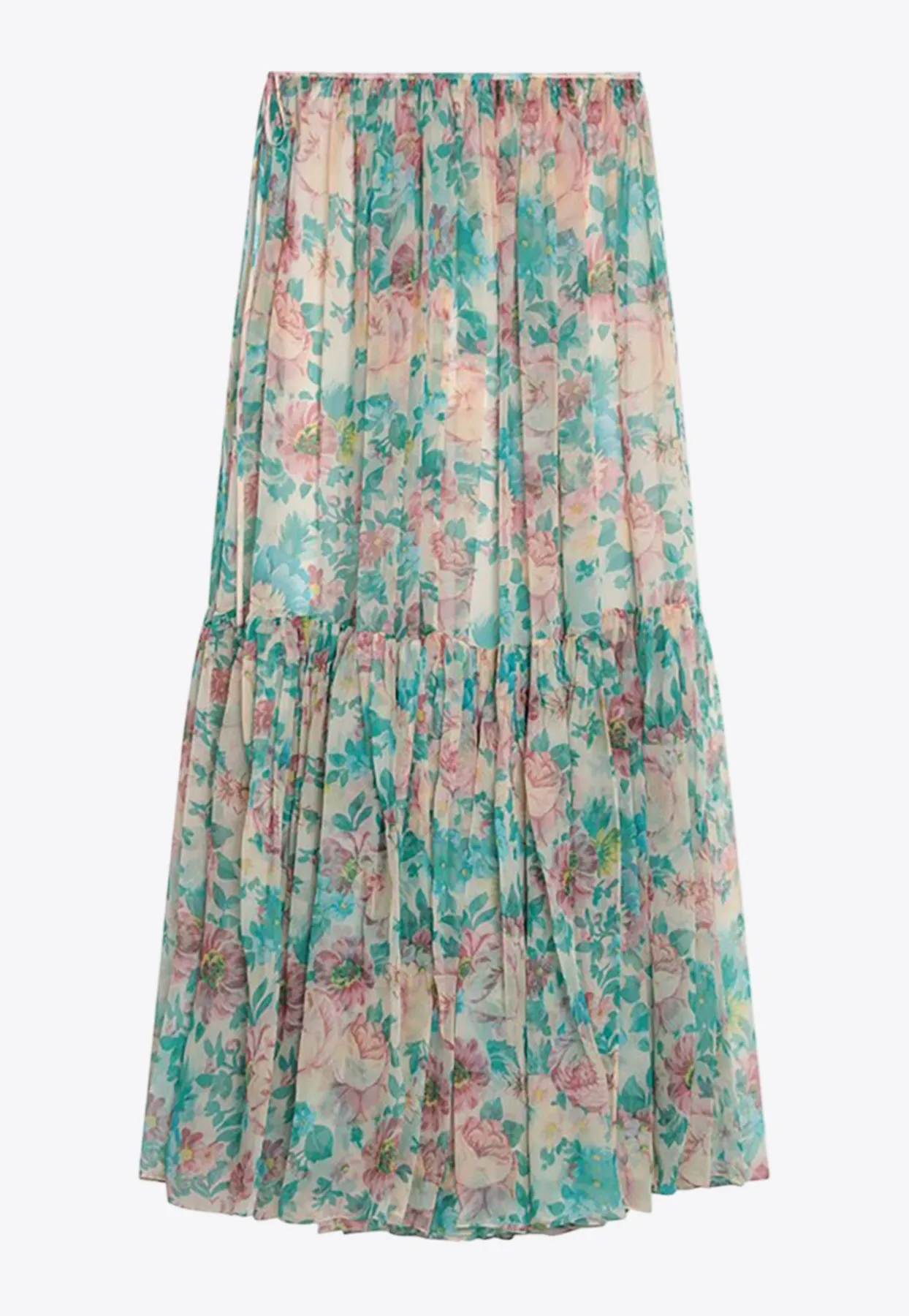 Floral Print Gathered Maxi Skirt