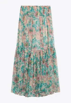 Floral Print Gathered Maxi Skirt