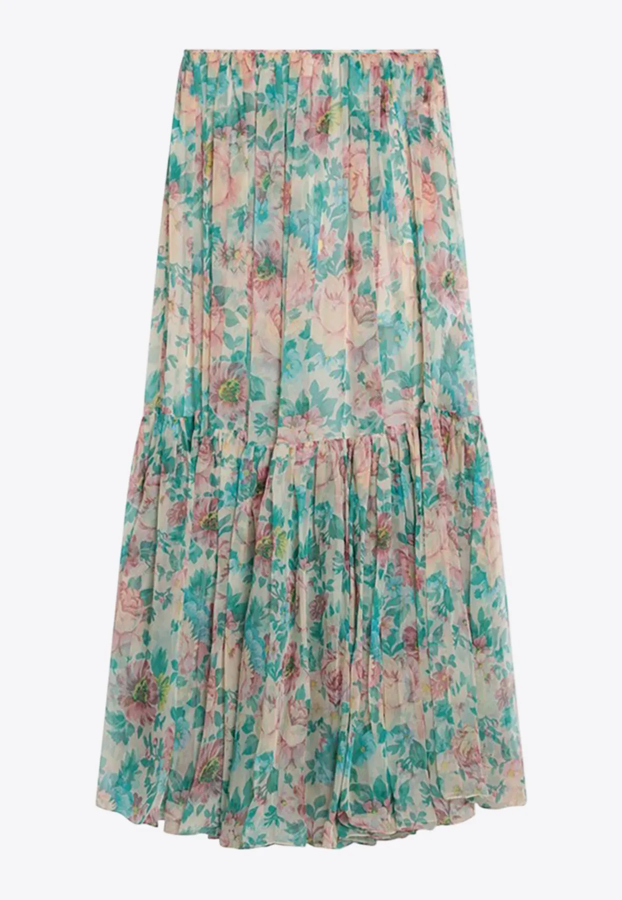 Floral Print Gathered Maxi Skirt